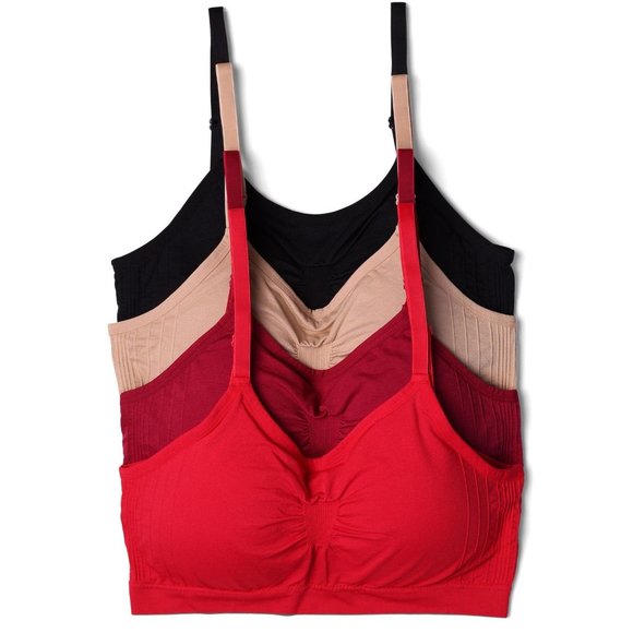 4-Pack Nylon-Spandex Comfort Cami Bra Pullover Design K0100 Red Basics New NWT